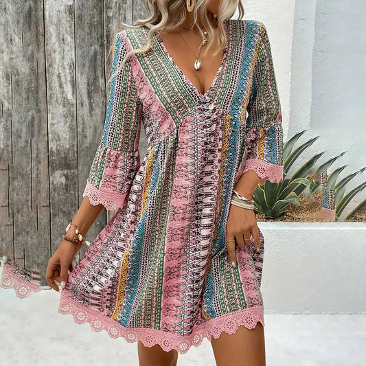 Vestido Boho Corto para Mujer con Estampado Floral
