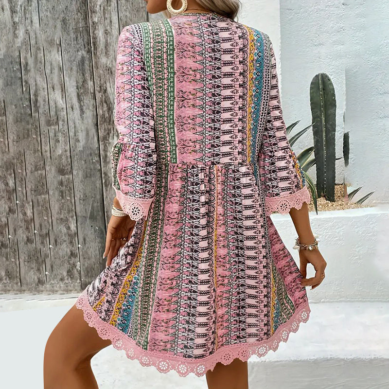 Vestido Boho Corto para Mujer con Estampado Floral