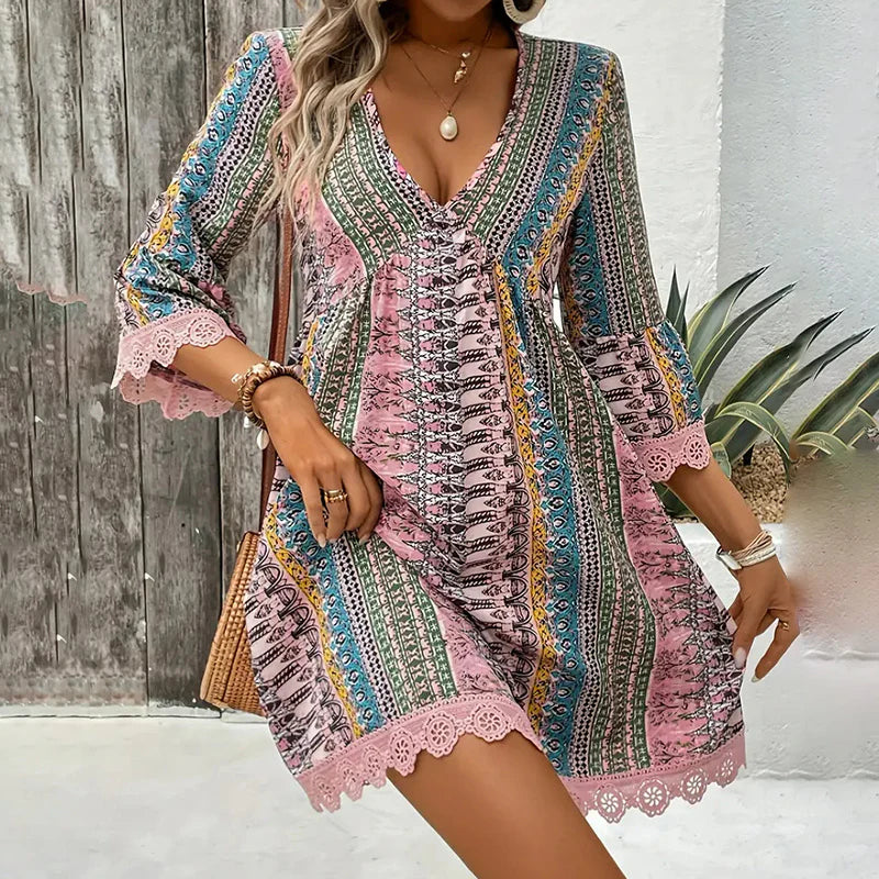 Vestido Boho Corto para Mujer con Estampado Floral