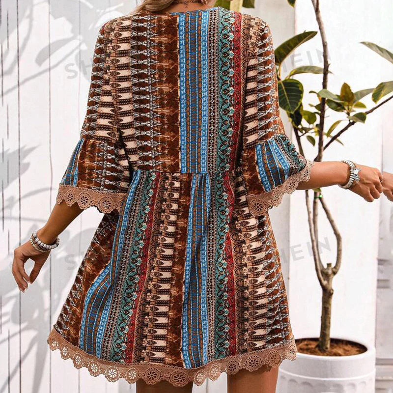 Vestido Boho Corto para Mujer con Estampado Floral