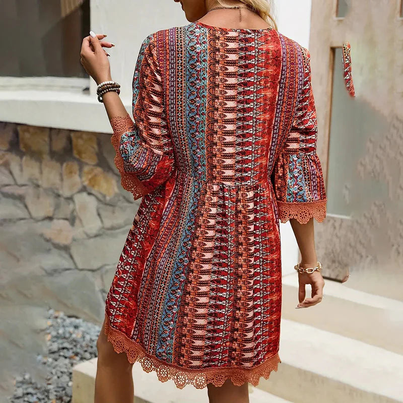 Vestido Boho Corto para Mujer con Estampado Floral