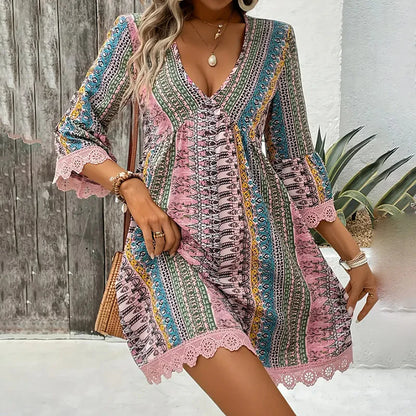 Vestido Boho Corto para Mujer con Estampado Floral