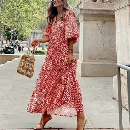 Vestido Maxi Bohemio con Escote en V y Falda de Volantes