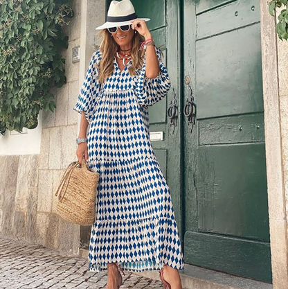 Vestido Maxi Bohemio con Escote en V y Falda de Volantes